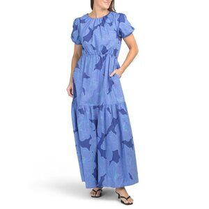 SUGAR LIPS Blue Becca Skyline Floral Print Tiered Maxi Dress